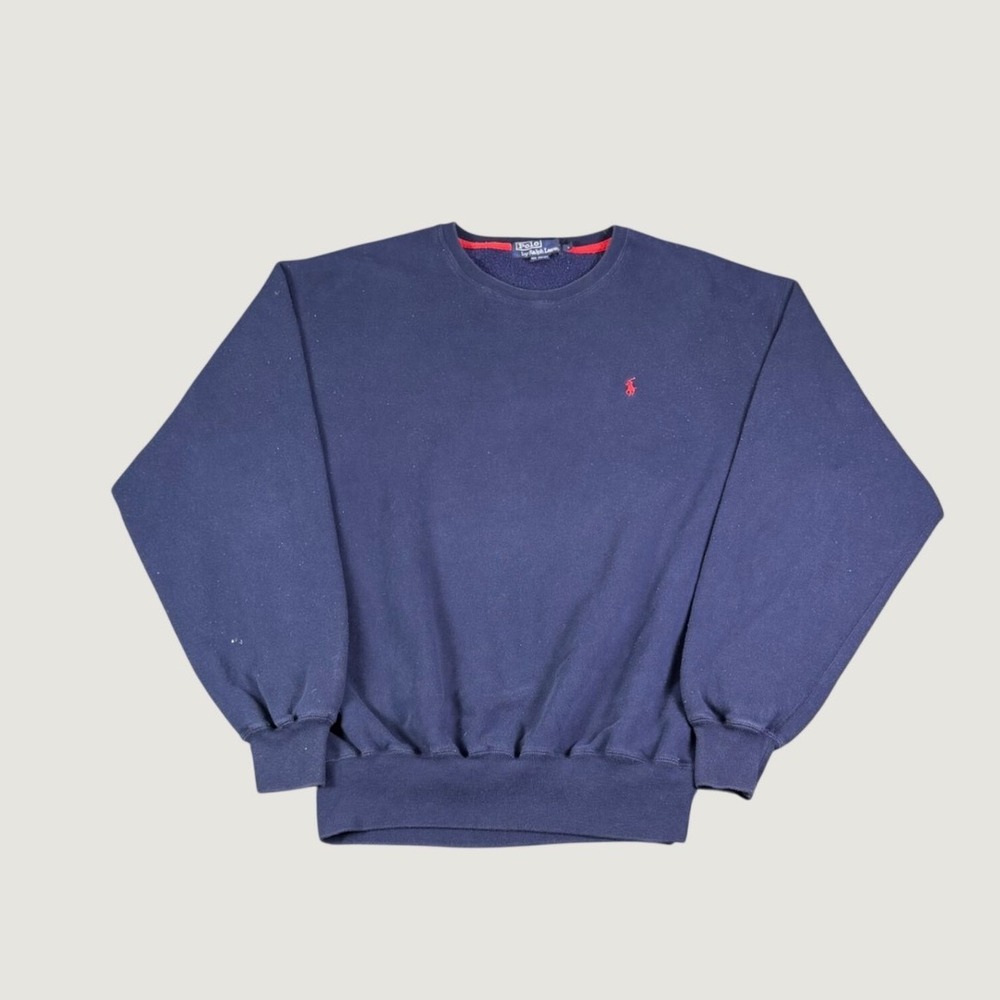 Polo Ralph Lauren Mens Crewneck Sweatshirt Navy Blue Red Pony Logo Large Vtg